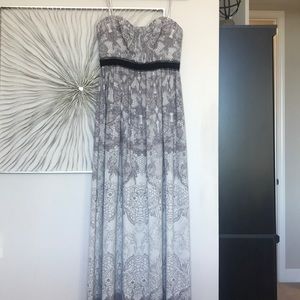 Grey BCBG strapless formal gown